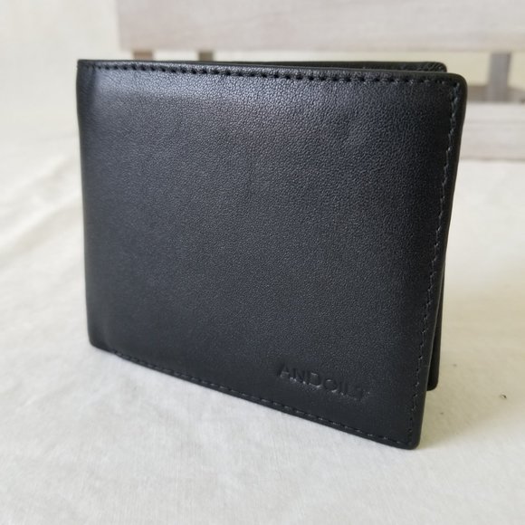 NWT! ANDOILT Black Leather Bifold Slim Wallet w/RFID Blocking and Storage Pouch - Picture 3 of 11